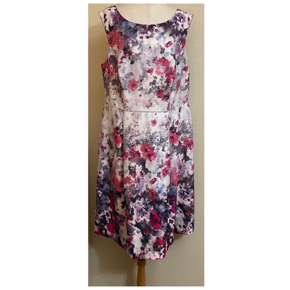 Adrianna Papell Pink and Gray Floral Midi Dress